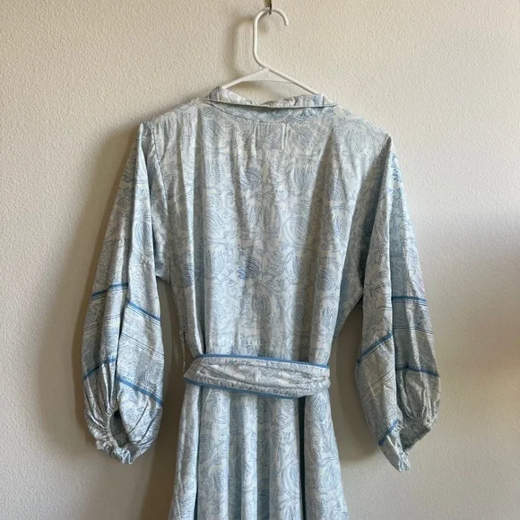 Sue Sartor India Amory Floral Midi Tie Waist Dress Blue White Size Small - Picture 9 of 10